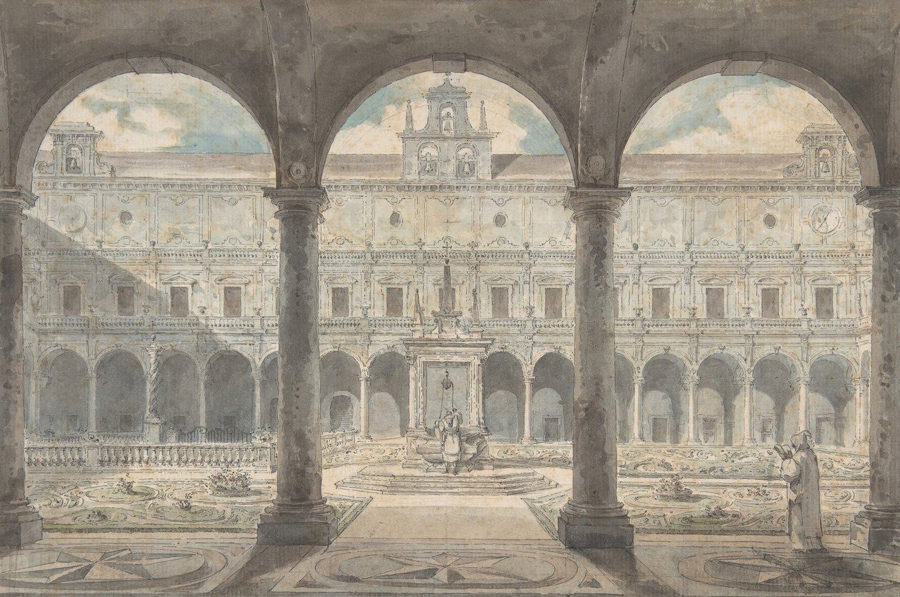 सर्टोसा डी सैन मार्टिनो, नेपल्स, सीए.1777-1779 का क्लोस्टर। द्वारा लुई जीन डेस्पर्ज