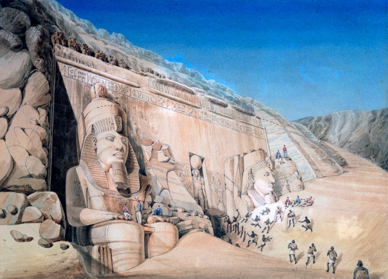 रामेसेस II, अबू सिंबल, 1819 के महान मंदिर की खुदाई द्वारा लुई एमए लिनेंट डी बेलेफॉन्ड्स,