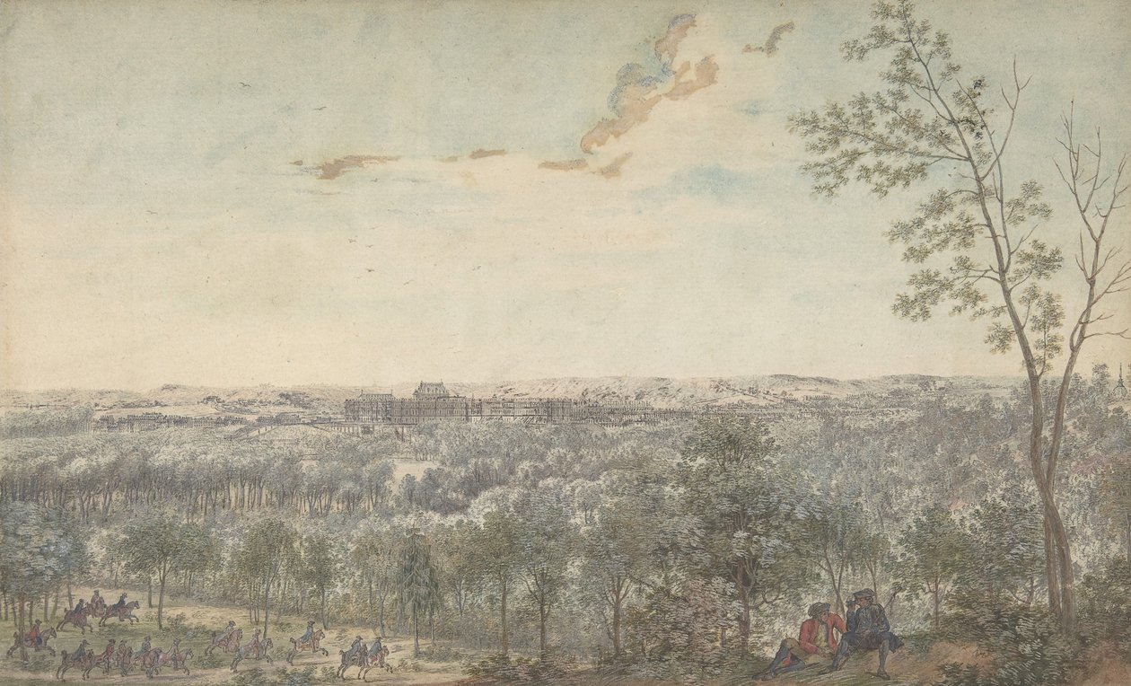 वर्साय दक्षिण पश्चिम से देखा गया, 1779। द्वारा लुई निकोलस डी लेस्पिनसे