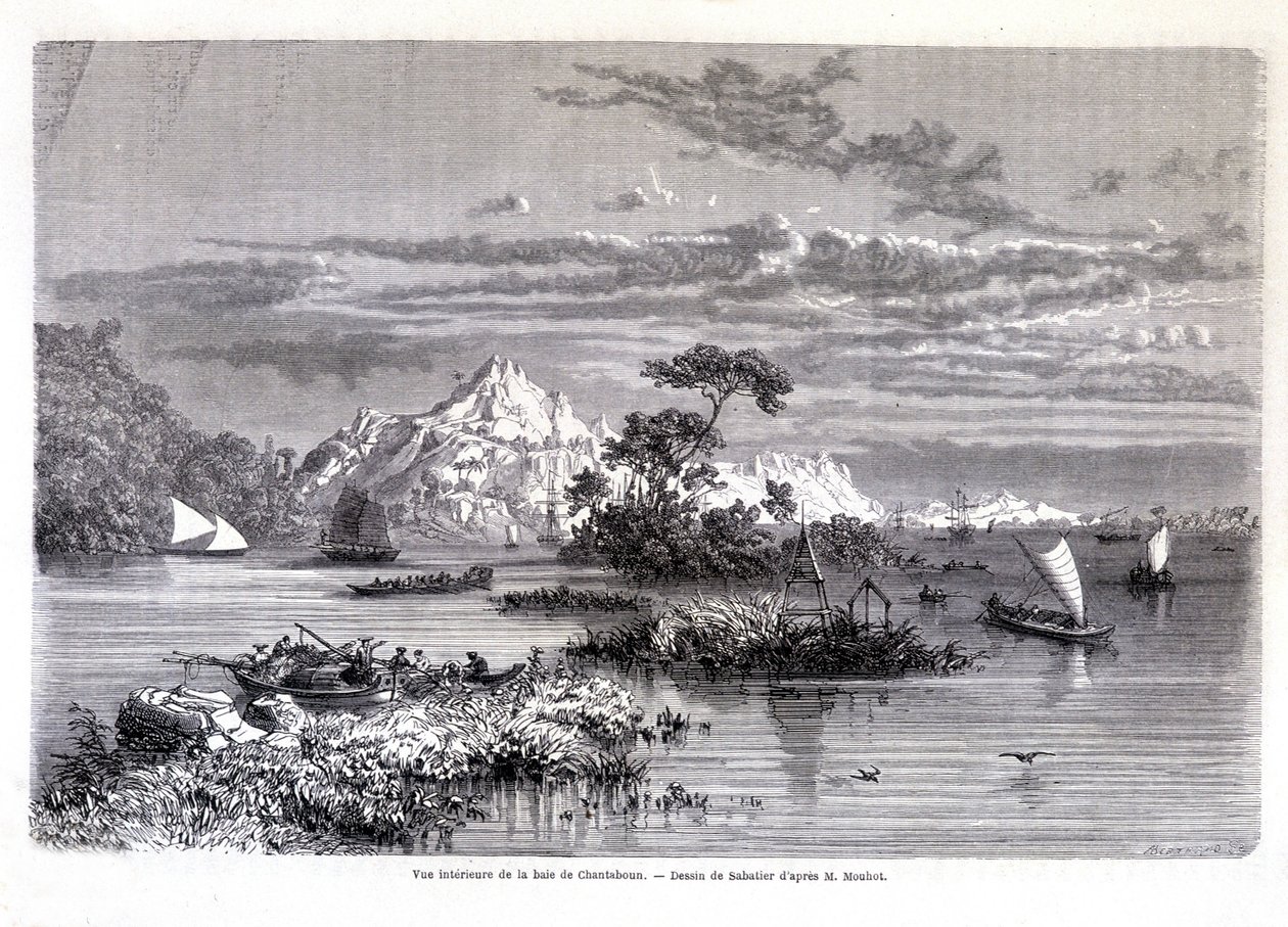 चंताबौन खाड़ी का आंतरिक दृश्य। 1874. श्री मौहोट के अनुसार सबाटियर द्वारा ड्राइंग। "टूर डू मोंडे" द्वारा लुई रेमी सबेटियर