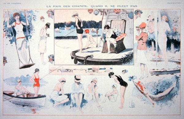 ग्रामीण इलाकों में शांतिपूर्ण समय .... जब बारिश नहीं हो रही है!, c.1930 (कलर लिथो) द्वारा लुइस वैलेट