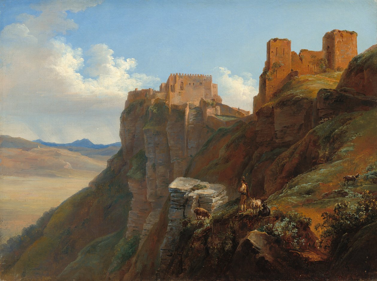 कैस्टेलो डि सैन गिउलिआनो का दृश्य, ट्रैपानी, सिसिली के पास, c. 18241826. द्वारा लुईस जोसेफिन साराज़िन डी बेलमोंट