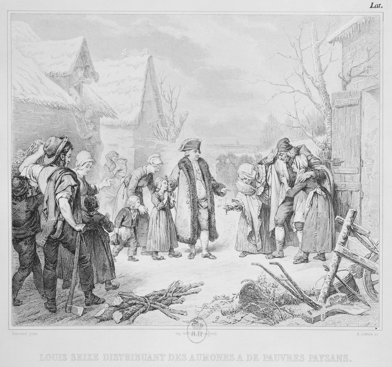 लुइस XVI (1754-93) किसानों को 1788 में बांटना, ए। लेफ़ेवरे द्वारा उत्कीर्ण द्वारा लुईस मेरी जीन हर्सेन्ट