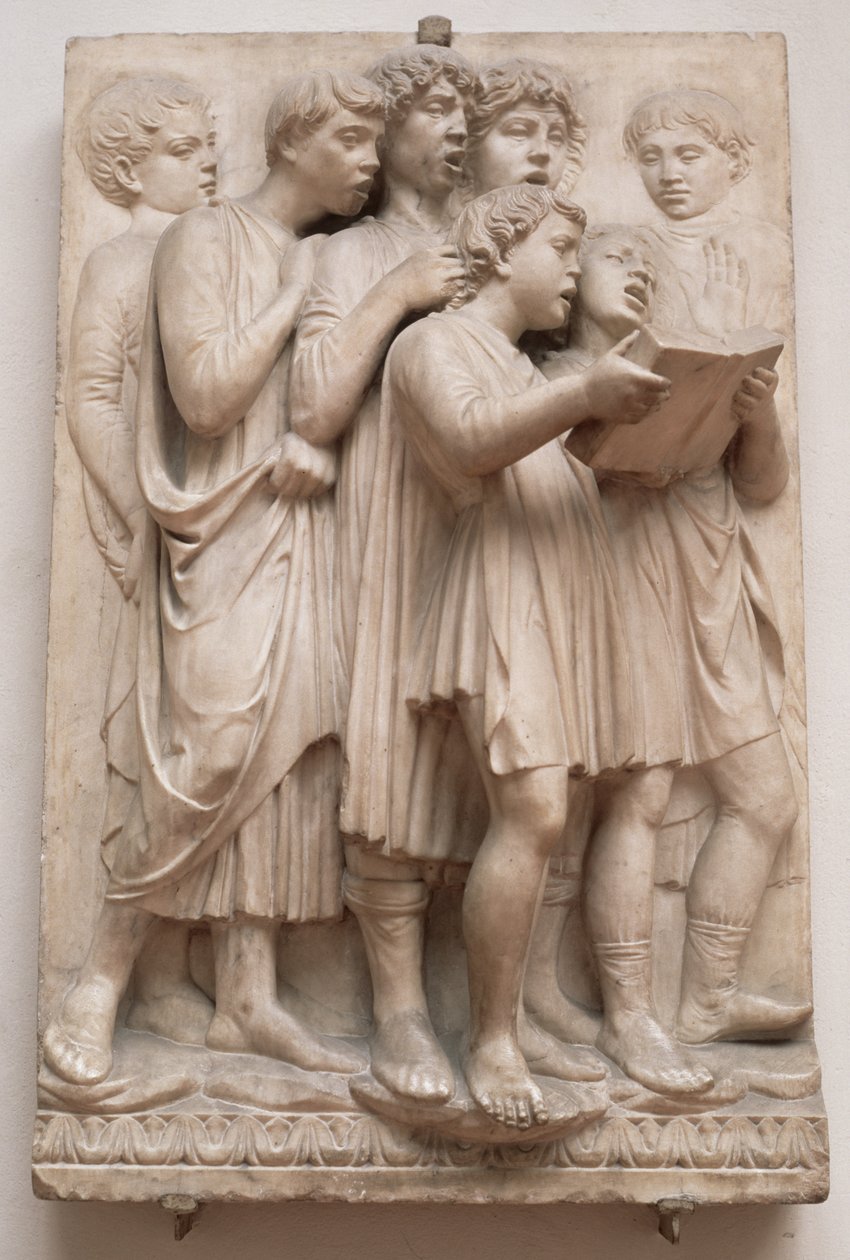 गायन स्वर्गदूतों, कैंटोरिया से विस्तार, c.1432-38 (संगमरमर) द्वारा लुका डेला रोबिया