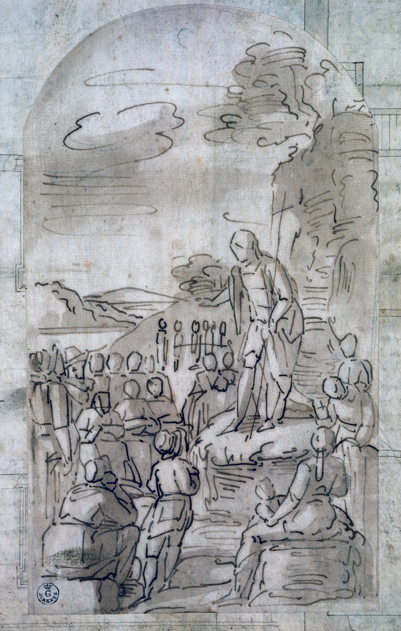 सेंट जॉन बैपटिस्ट उपदेश, लुका कंबियासो द्वारा (1527-1585), पेन और गौचे में ड्राइंग, इटली द्वारा लुका कैम्बियासो