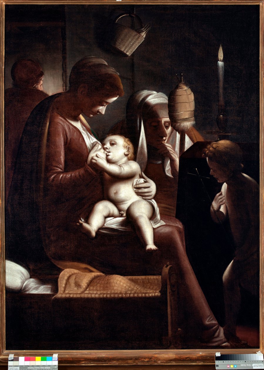 वर्जिन एंड चाइल्ड विद सेंट जॉन द बैपटिस्ट या "" वर्जिन ए कैंडल" या "" सेंट ऐनी और सेंट जॉन द बैपटिस्ट के साथ होली फैमिली "" (कैंडल के साथ वर्जिन) लुका कंबियासो द्वारा पेंटिंग (1527-1585) द्वारा लुका कैम्बियासो