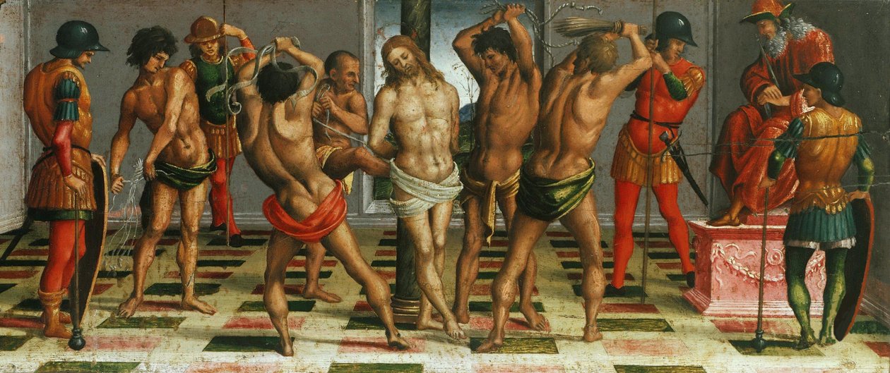 मृत मसीह के ऊपर मसीह विलाप का ध्वजारोहण, प्रेडेला पैनल, 1502। द्वारा लुका सिग्नेरी