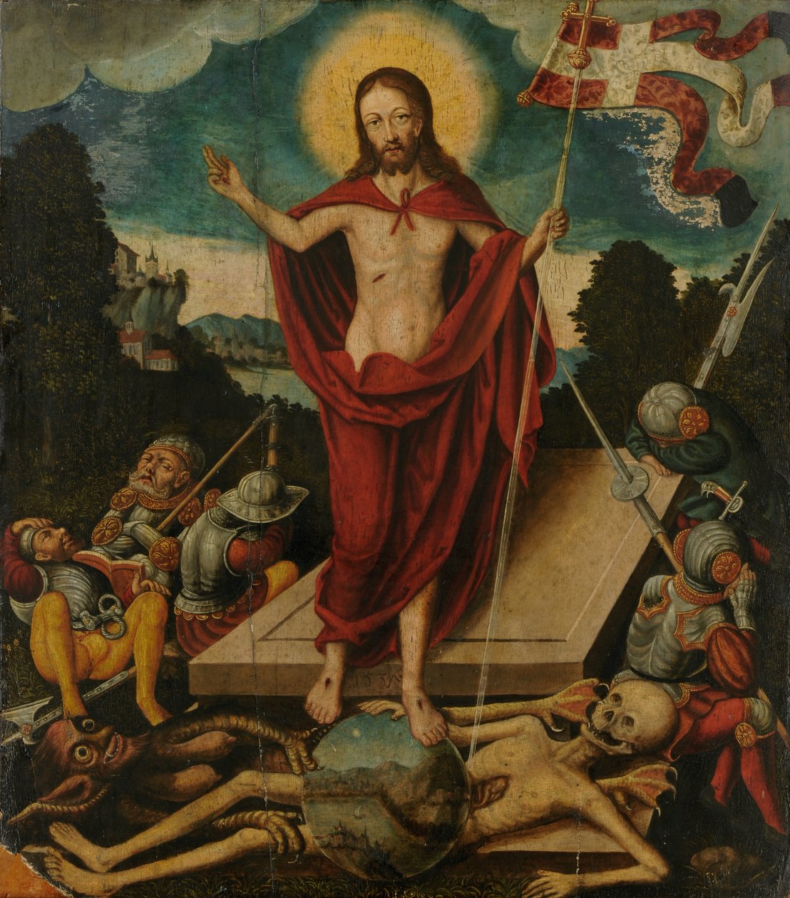 मसीह का पुनरुत्थान और मृत्यु और शैतान पर विजय, 1537 द्वारा Cranach का लुकास स्कूल