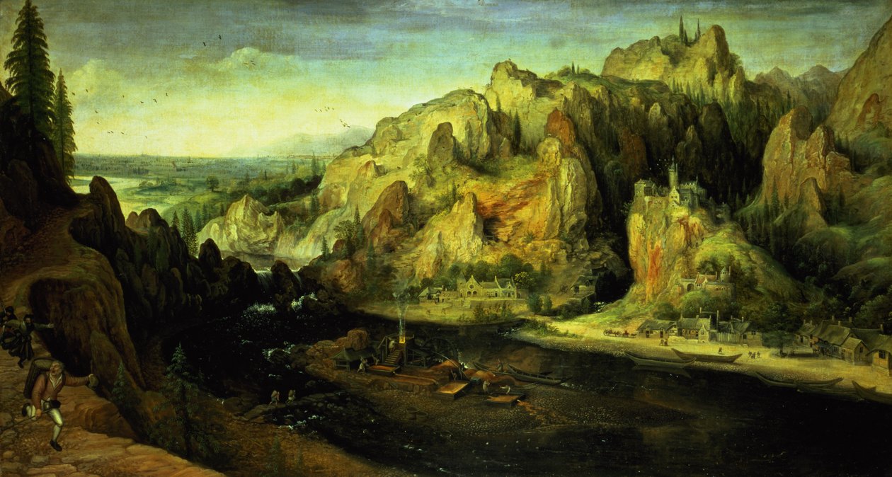 एक आश्चर्यजनक हमले के साथ माउंटेन लैंडस्केप, c.1585 द्वारा लुकास वैन वाल्केनबोरच