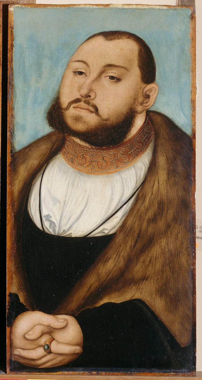 जॉन फ्रेडरिक I, सक्सोनी के निर्वाचक (1503-1554), क्रैनाच, लुकास, द एल्डर (1472-1553) द्वारा। लकड़ी पर तेल द्वारा लुकास द एल्डर क्रैनाच