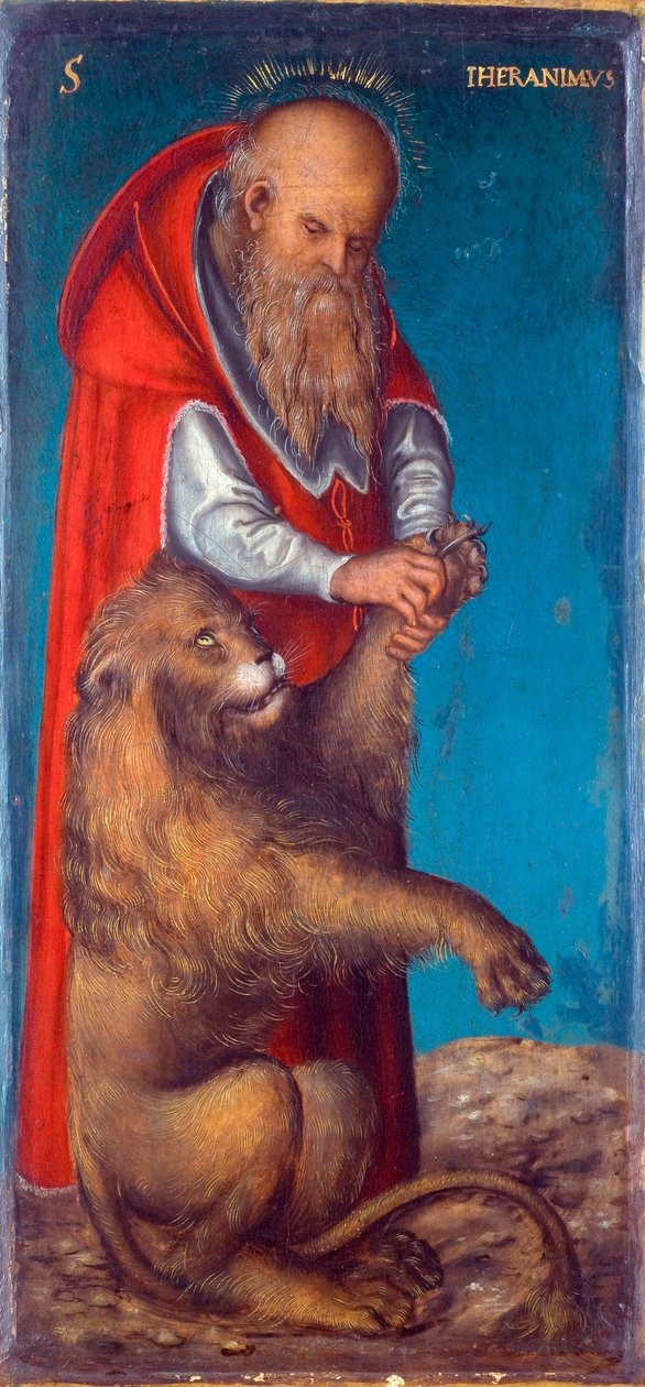 ""सेंट जेरोम"" लुकास क्रैनाच द एल्डर द्वारा पेंटिंग (1472-1553) - 1515 - लकड़ी पर तेल मंद 24.5x11.5 सेमी कला इतिहास संग्रहालय, वियना द्वारा लुकास द एल्डर क्रैनाच