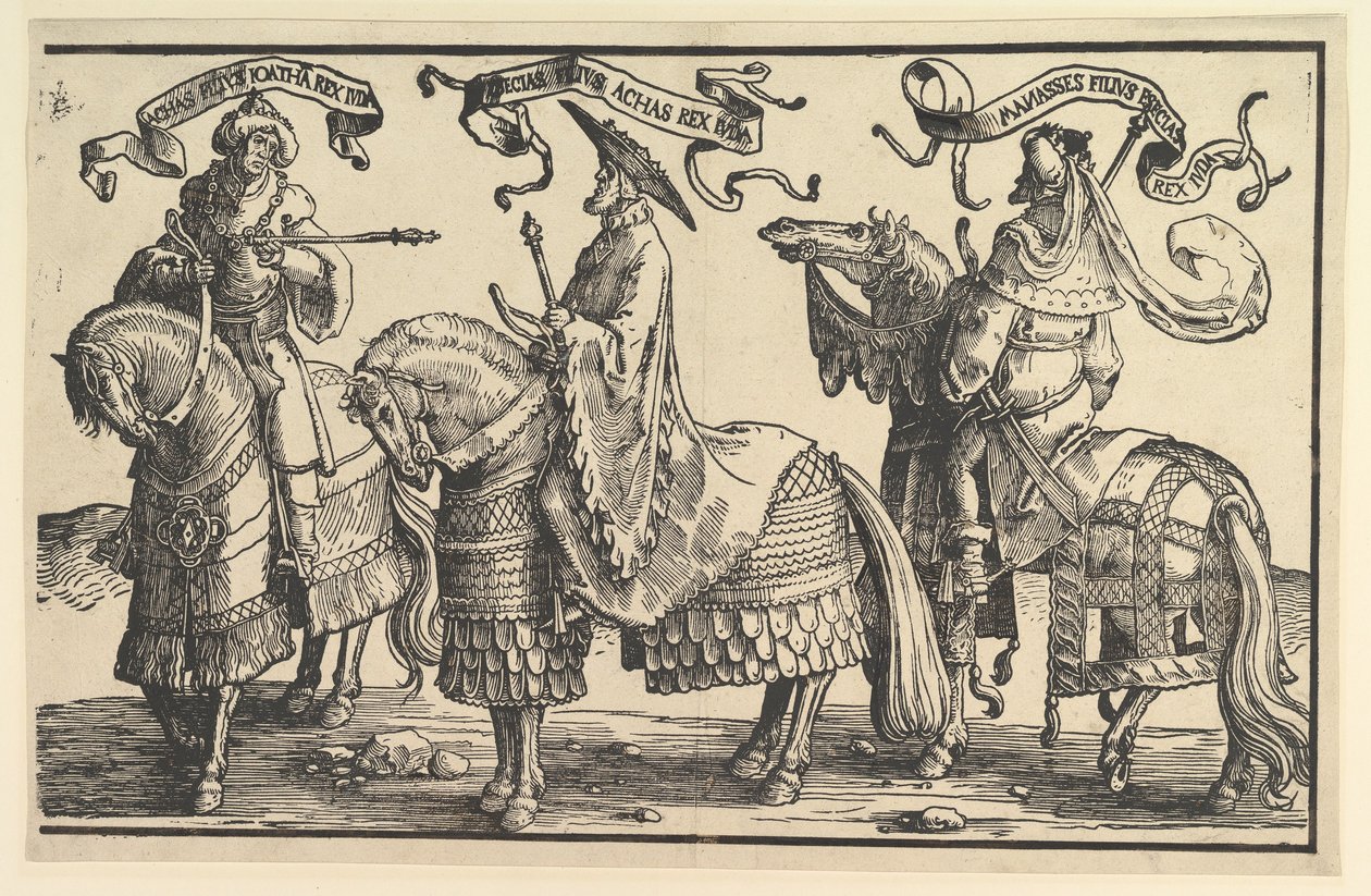 आहाज, हिजकिय्याह, मनश्शे, इस्राएल के बारह राजाओं से, लगभग। 1520. द्वारा लुकास वैन लेडेन