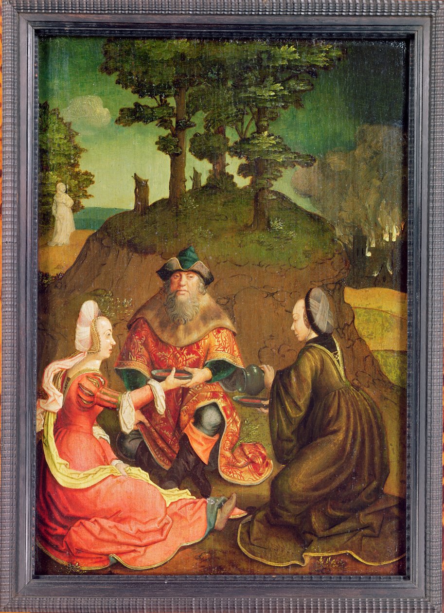 लूत की बेटियाँ अपने पिता को शराब पिलाती हैं, c.1508-15 (ओक पर तेल) द्वारा लुकास वैन लेडेन