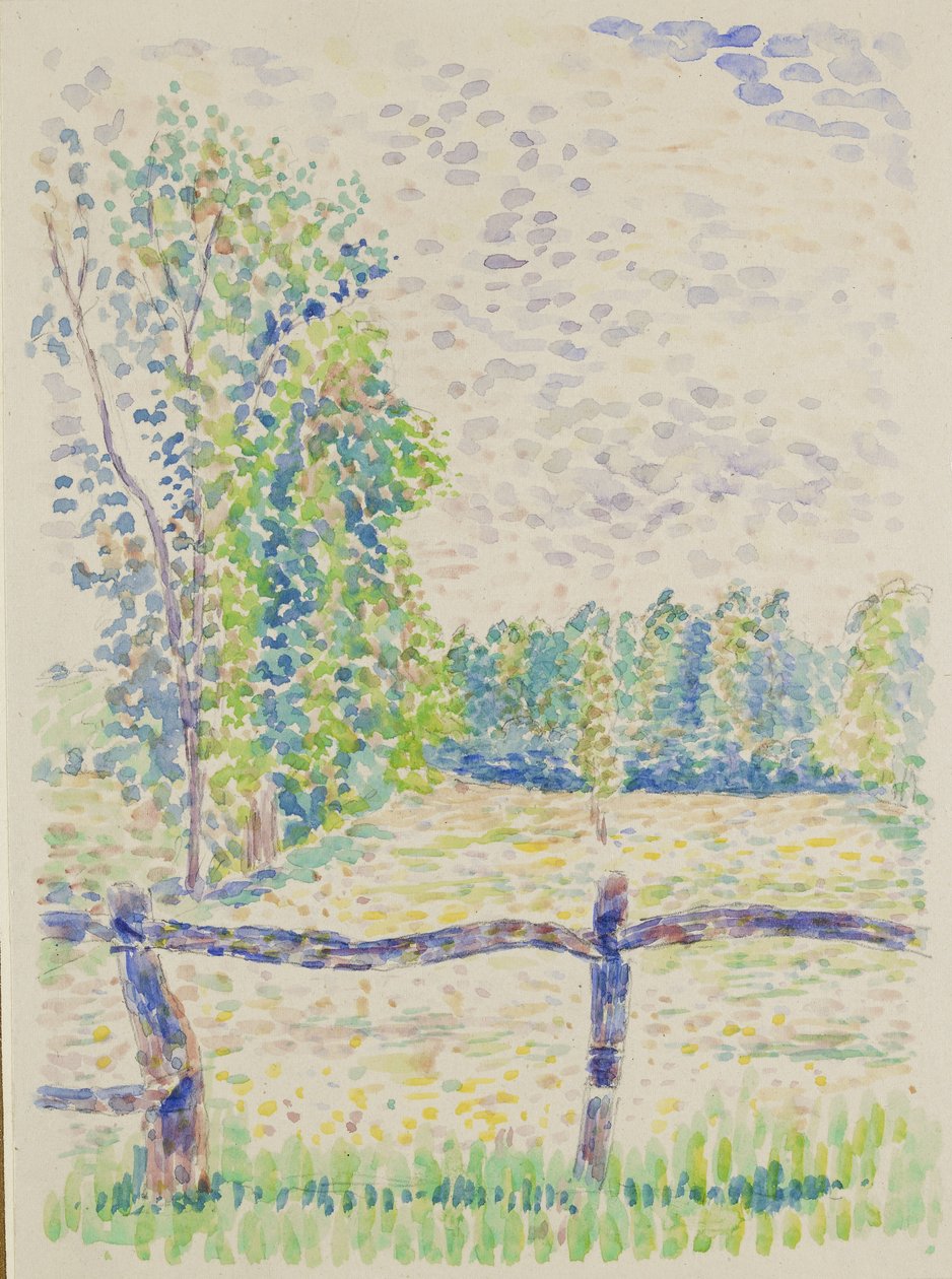 La Barrière, Eragny Meadows, c.1886 (श्वेत पत्र पर ग्रेफाइट से अधिक पानी) द्वारा लुसिएन पिसारो