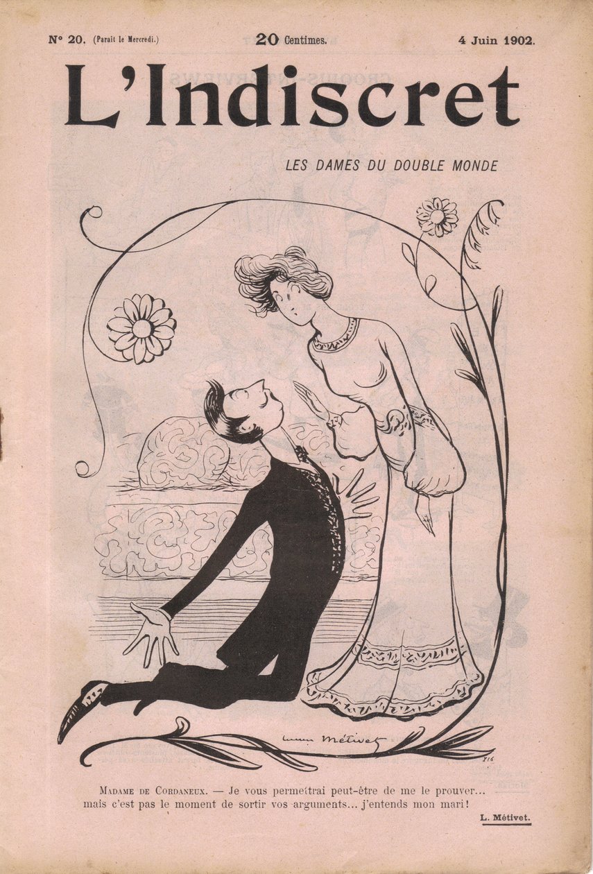 "L'Indiscret" "का कवर, B&W . में व्यंग्य द्वारा लुसिएन मेटिवेट