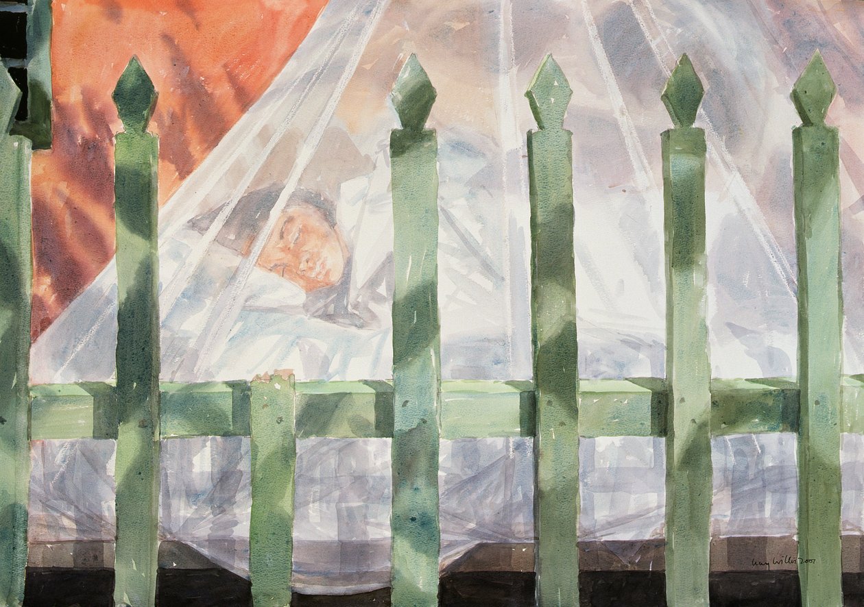 स्लीपिंग इन द गार्डेन, ग्रीस I, 2001 (wc on paper) द्वारा लुसी विलिस