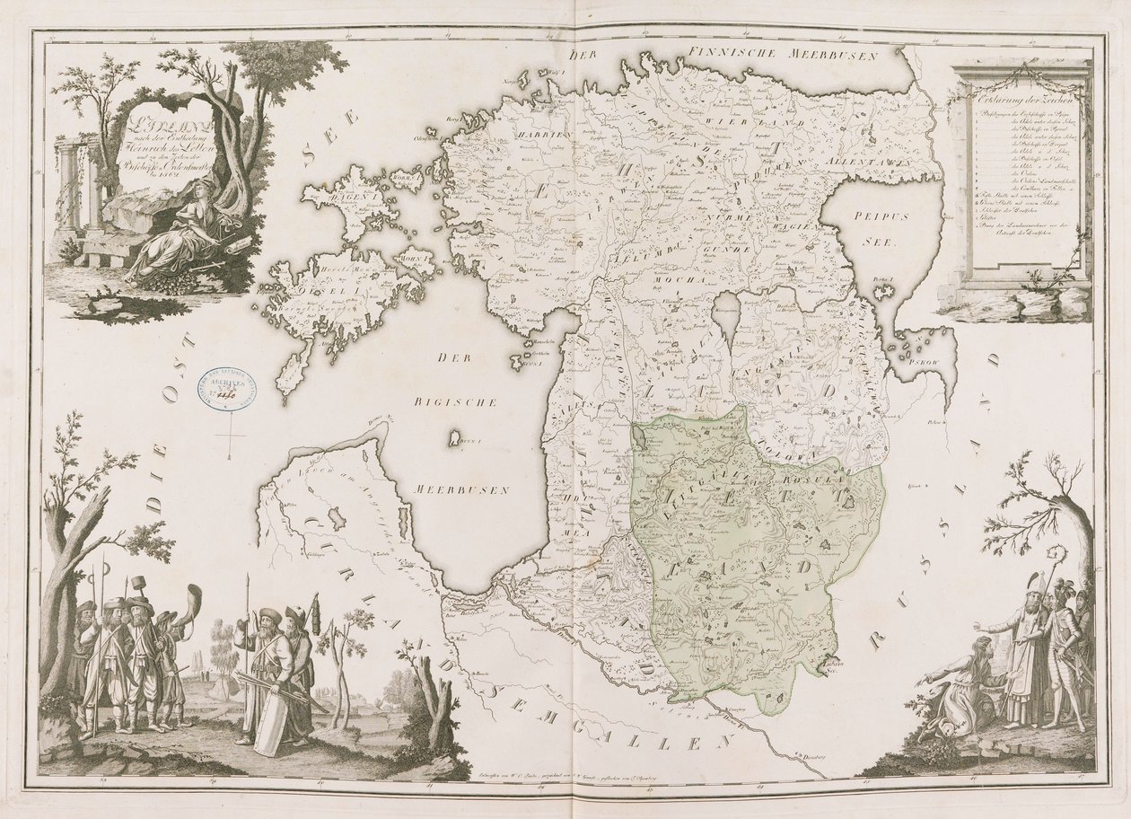 एस्टोनिया और लातविया का सामान्य नक्शा। एटलस डे ला लिवोनी, 1798। द्वारा लुडविग अगस्त वॉन मेलिन