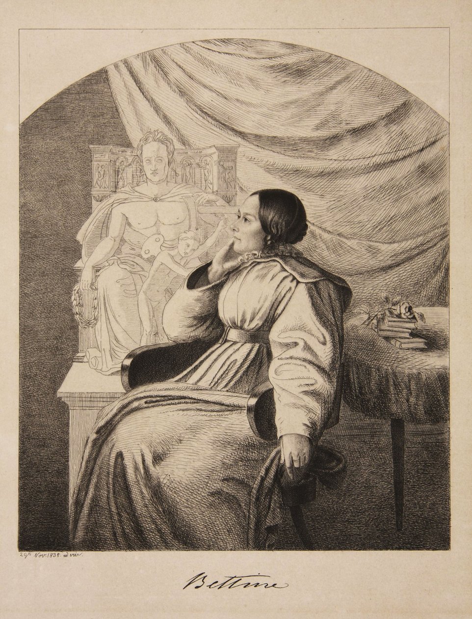लेखक बेट्टिन वॉन अर्निम 1785-1859, नी ब्रेंटानो, 1838 का पोर्ट्रेट। द्वारा लुडविग एमिल ग्रिम