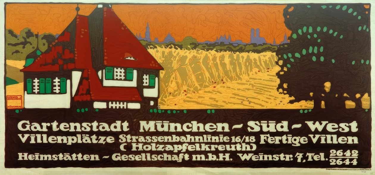 Gartenstadt München-Süd-West / विला वर्ग / ट्राम लाइन 16/18 / तैयार विला (Holzapfelkreuth) / Heimstätten-Gesellschaft m द्वारा लुडविग होहल्विन