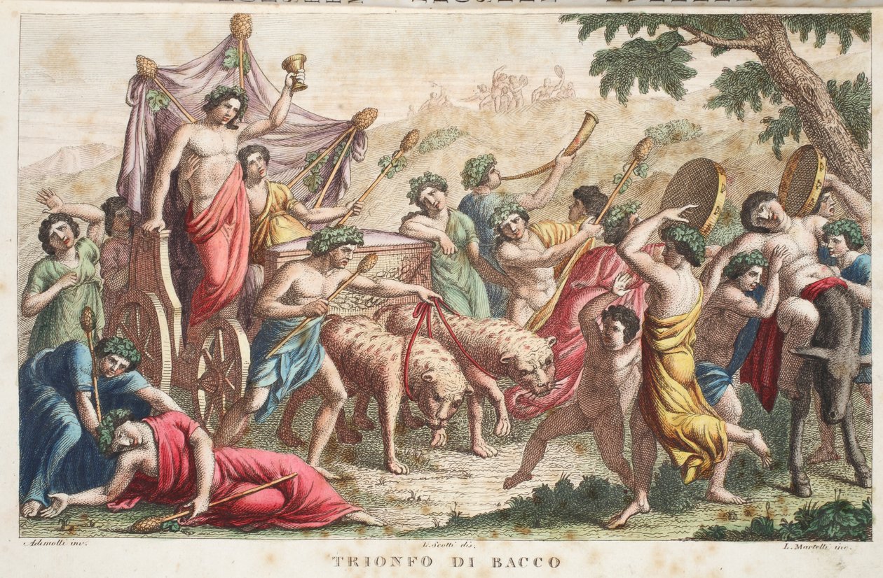 Bacchus &39;Rites or Triumph या Trionfo di Bacco, Book III, Ovid&39;s Metamorphoses, फ्लोरेंस, 1832 (हाथ से रंगा उत्कीर्णन) द्वारा लुइगी एडेमोलो