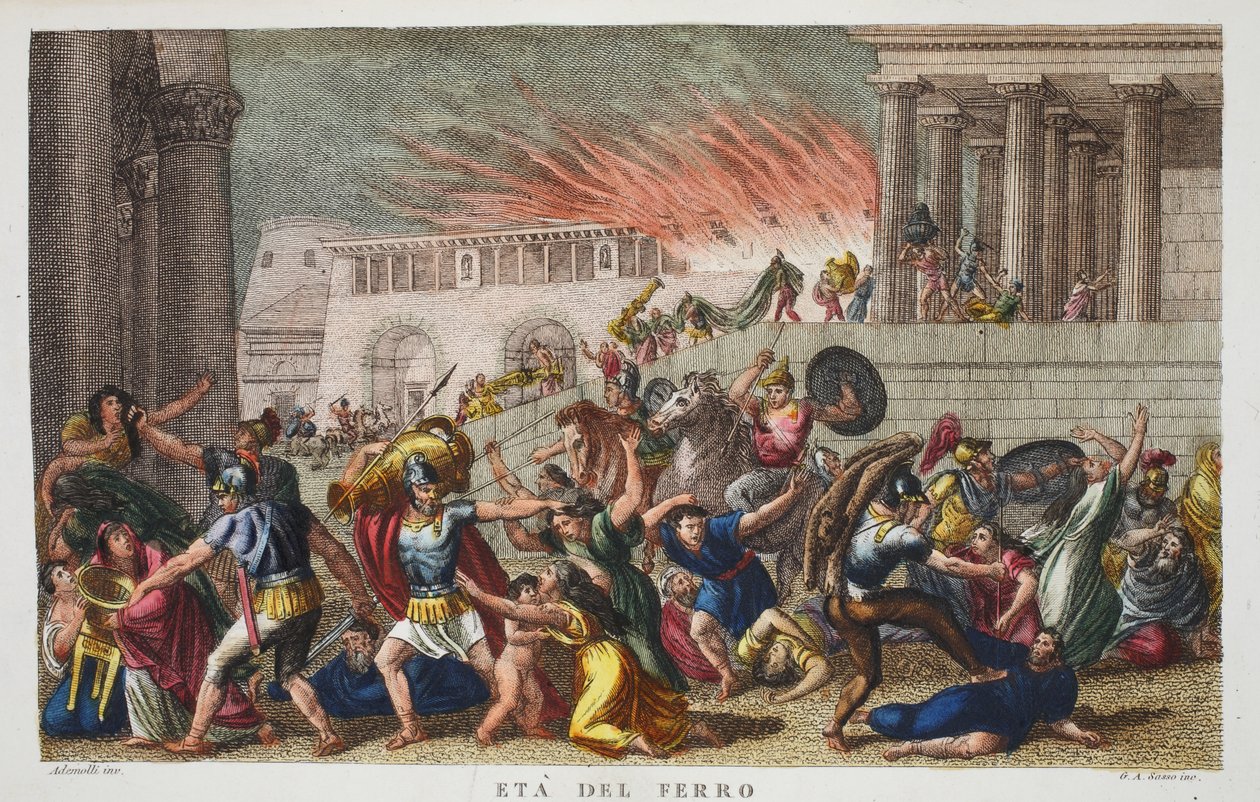 लौह युग या एटा डेल फेरो, ओविड की मेटामोर्फोस, फ्लोरेंस, 1832 (हाथ से रंगा हुआ उत्कीर्णन) द्वारा लुइगी एडेमोलो