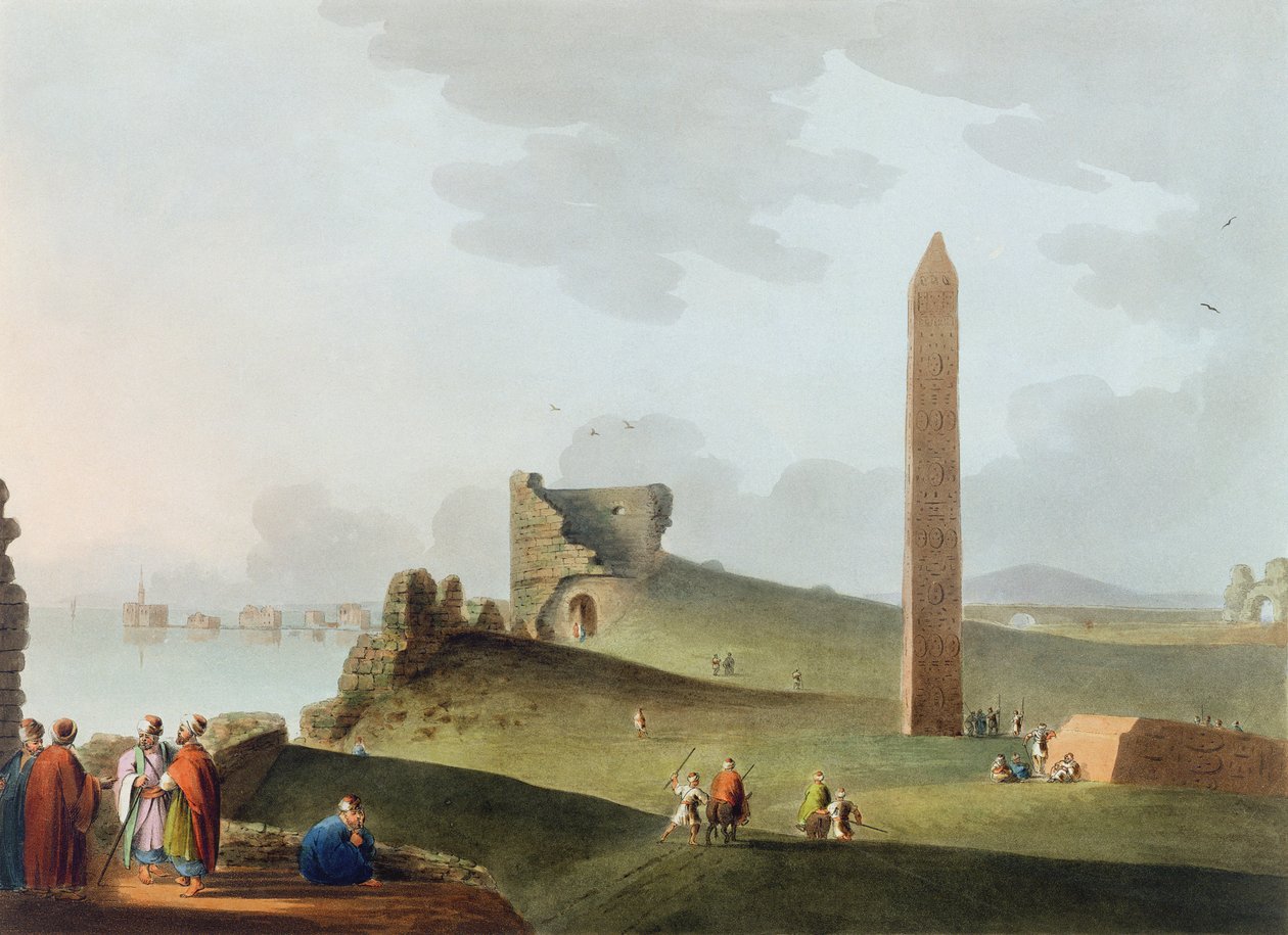अलेक्जेंड्रिया के ओबिलिसक्स, जिसे क्लियोपेट्रा की सुई कहा जाता है, थॉमस मिल्टन (1743-1827) पब द्वारा उत्कीर्ण &39;मिस्र में दृश्य&39; से प्लेट 12। रॉबर्ट बाउयर (1758-1834) 1802 (एक्वाटिंट) द्वारा लुइगी मेयर