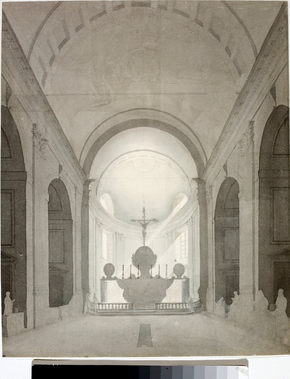 एक चर्च का आंतरिक दृश्य (ड्राइंग और वॉटरकलर, सीए 1825) द्वारा लुइगी गैरीबो
