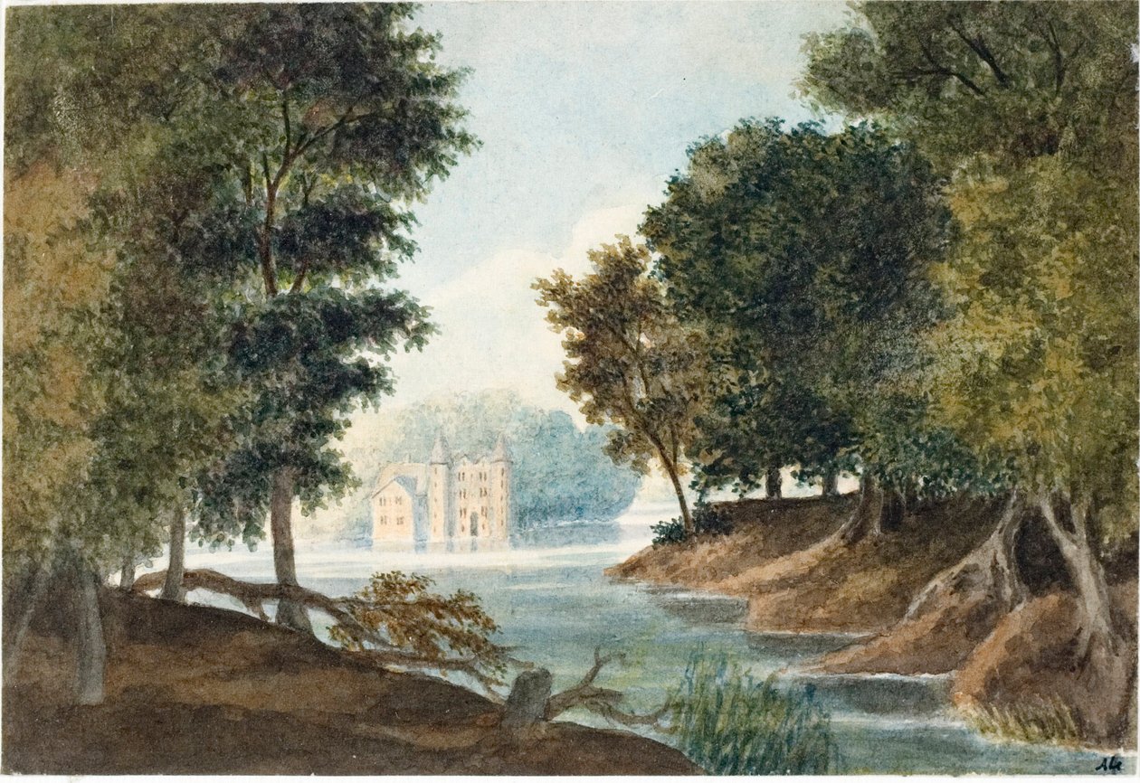 नदी और विला के साथ लैंडस्केप (वाटरकलर, c.1825) द्वारा लुइगी गैरीबो