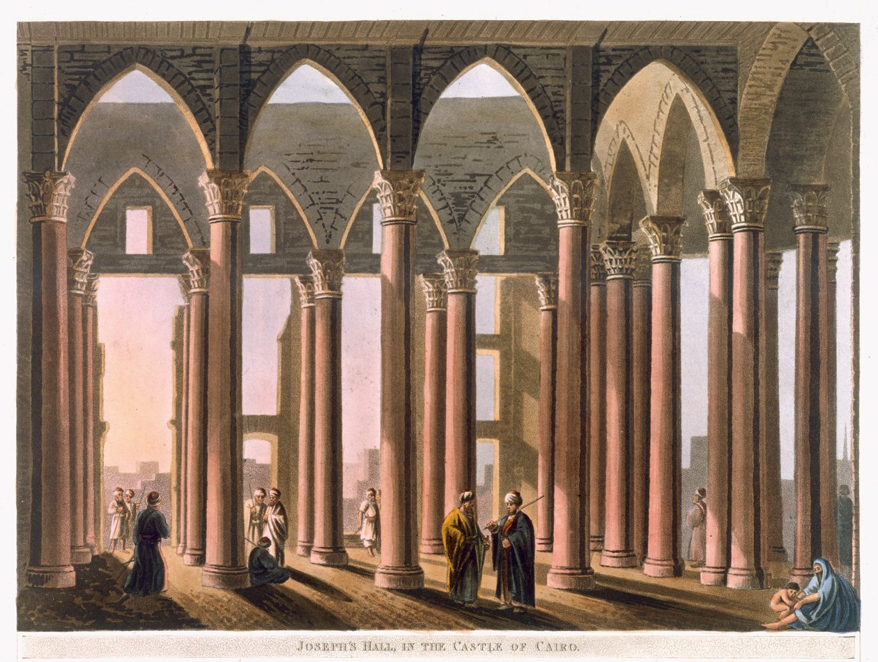 काहिरा के महल में जोसेफ हॉल, थॉमस मिल्टन (1743-1827) पब द्वारा उकेरी गई 'व्यूज़ इन इजिप्ट' से प्लेट 31। रॉबर्ट बाउयर द्वारा (1758-1834) 1802 (एक्वाटिंट) द्वारा लुइगी मेयर