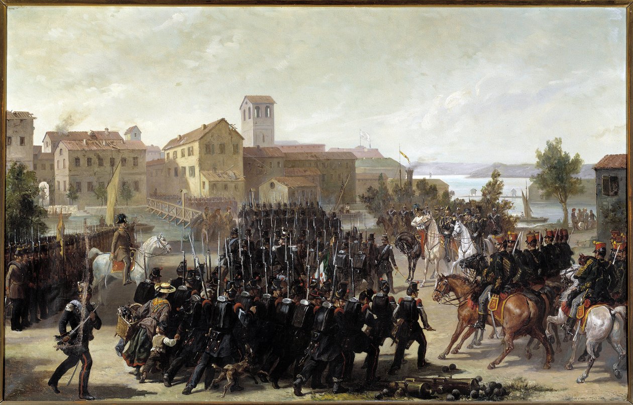पीडमोंटिस द्वारा पेस्चिएरा डेल गार्डा शहर पर कब्जा, 30 मई 1848 (कैनवास पर तेल) द्वारा लुइगी मोर्गारी
