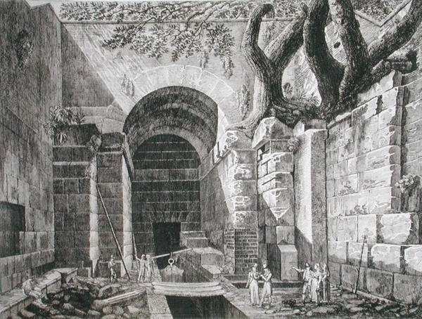 1824-26 (नक़्क़ाशी) में प्रकाशित 'द एंटिक्विटीज़ ऑफ़ द कंटूर्स ऑफ़ रोम' से रोमन कैस्टेल गंडोल्फ़ो, लेक अल्बानो में रहता है। द्वारा लुइगी रॉसिनी
