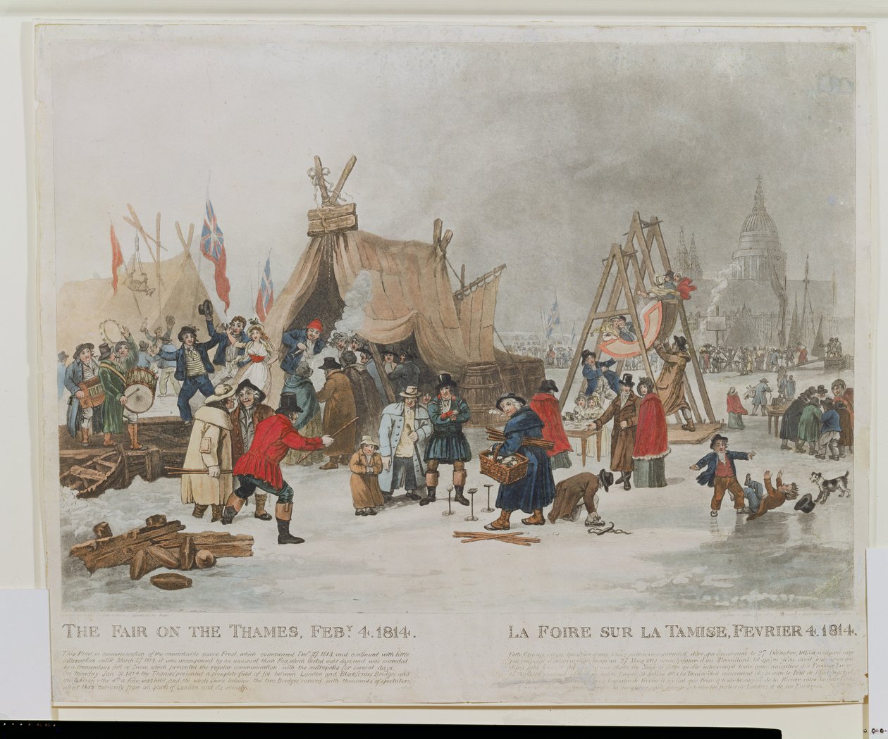 टेम्स पर मेला, 4 फरवरी 1814, रीव (एक्वाटिंट) द्वारा उत्कीर्ण द्वारा ल्यूक क्लेनेल