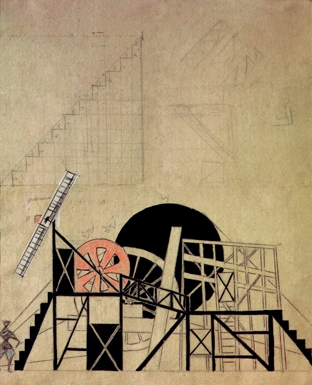 F. Crommelynck, Meyerhold Theatre, Moscow, 1922 (wc, indian ink, pen and collage lacquer on paper) द्वारा नाटक &39;द मैग्निज़िमस ककोल्ड&39; के लिए स्टेज सेट डिज़ाइन द्वारा हासोव सर्गेवना पोपोवा
