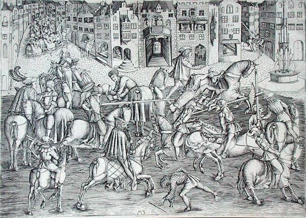 टूर्नामेंट, c.1500 (उत्कीर्णन) द्वारा एमजेड मास्टर