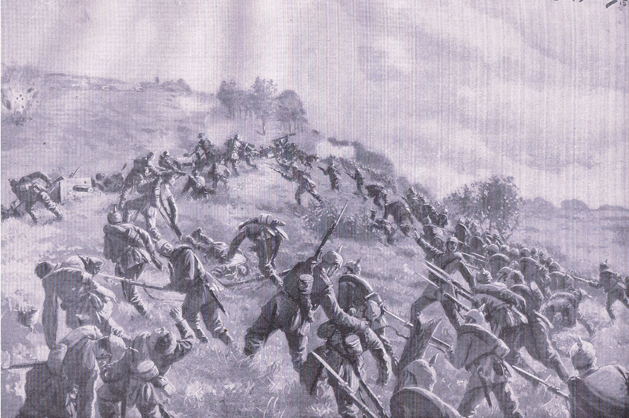 Szawle की वापसी। द इलस्ट्रेटेड हिस्ट्री ऑफ़ द वर्ल्ड वॉर 1914-1915 पब से, स्टॉर्मिंग द रिज। यूनियन बर्लागसेफेलफ्चाफ्ट द्वारा द्वारा एम. बरस्कुद्स