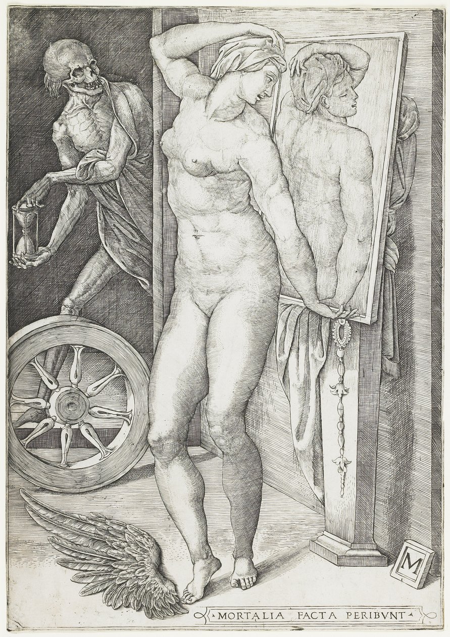 डेथ सरप्राइज़िंग अ वुमन, c.1490-c.1540 (उत्कीर्णन) द्वारा एम मास्टर