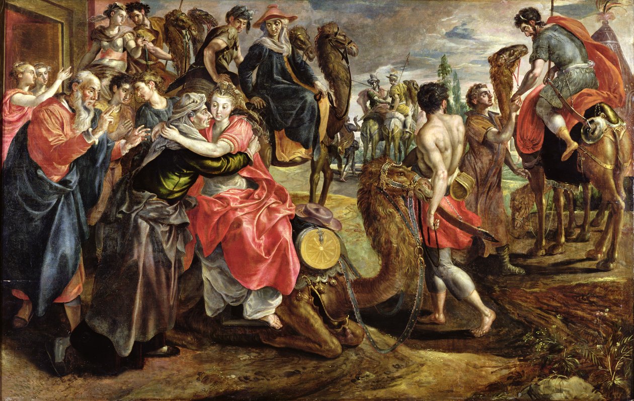 रेबेका अपने परिवार के लिए विदाई, c.1562 द्वारा Maarten de Vos