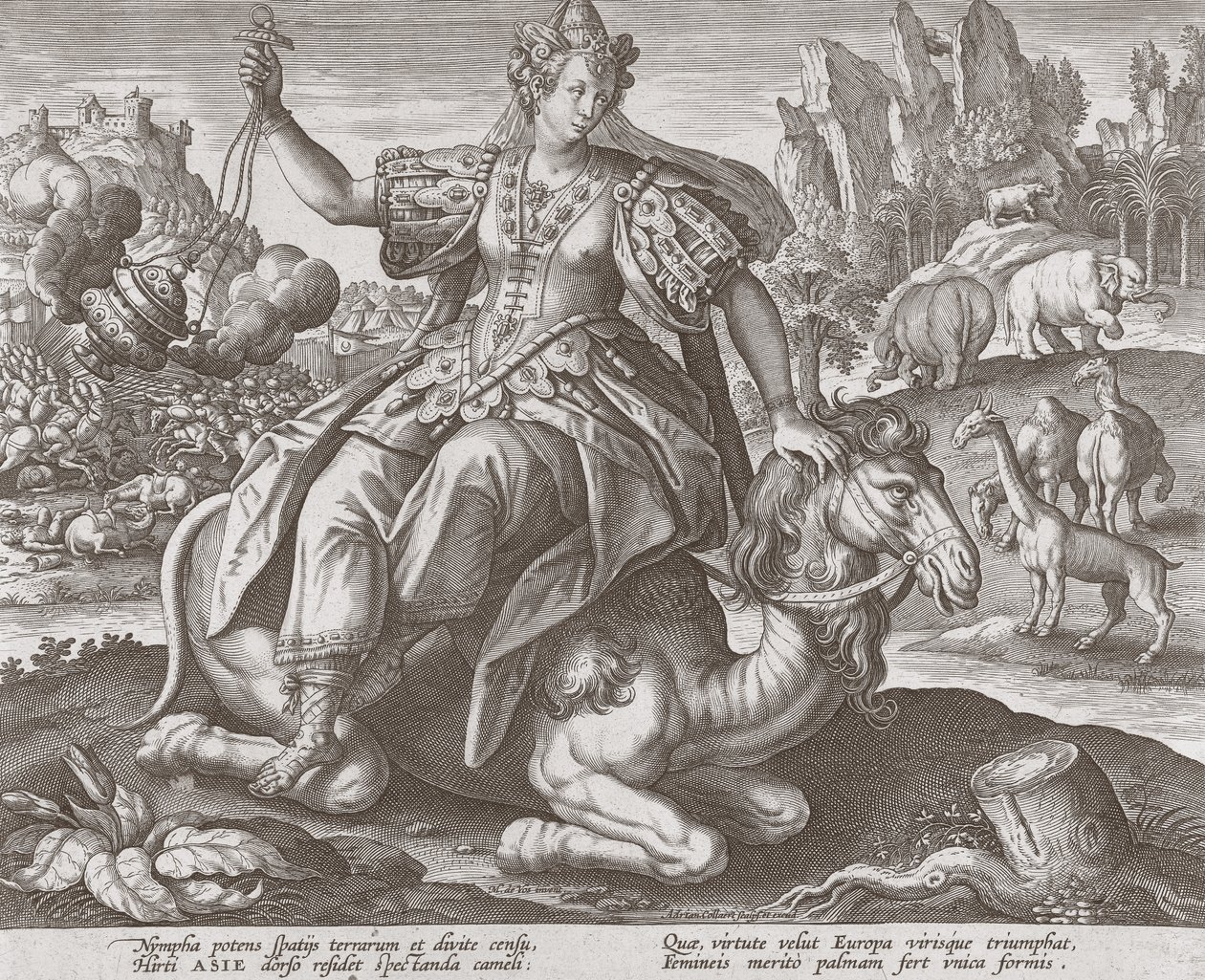चार महाद्वीपों से एशिया, पब। C 1588-89 द्वारा वॉस के बाद मैर्टन डे