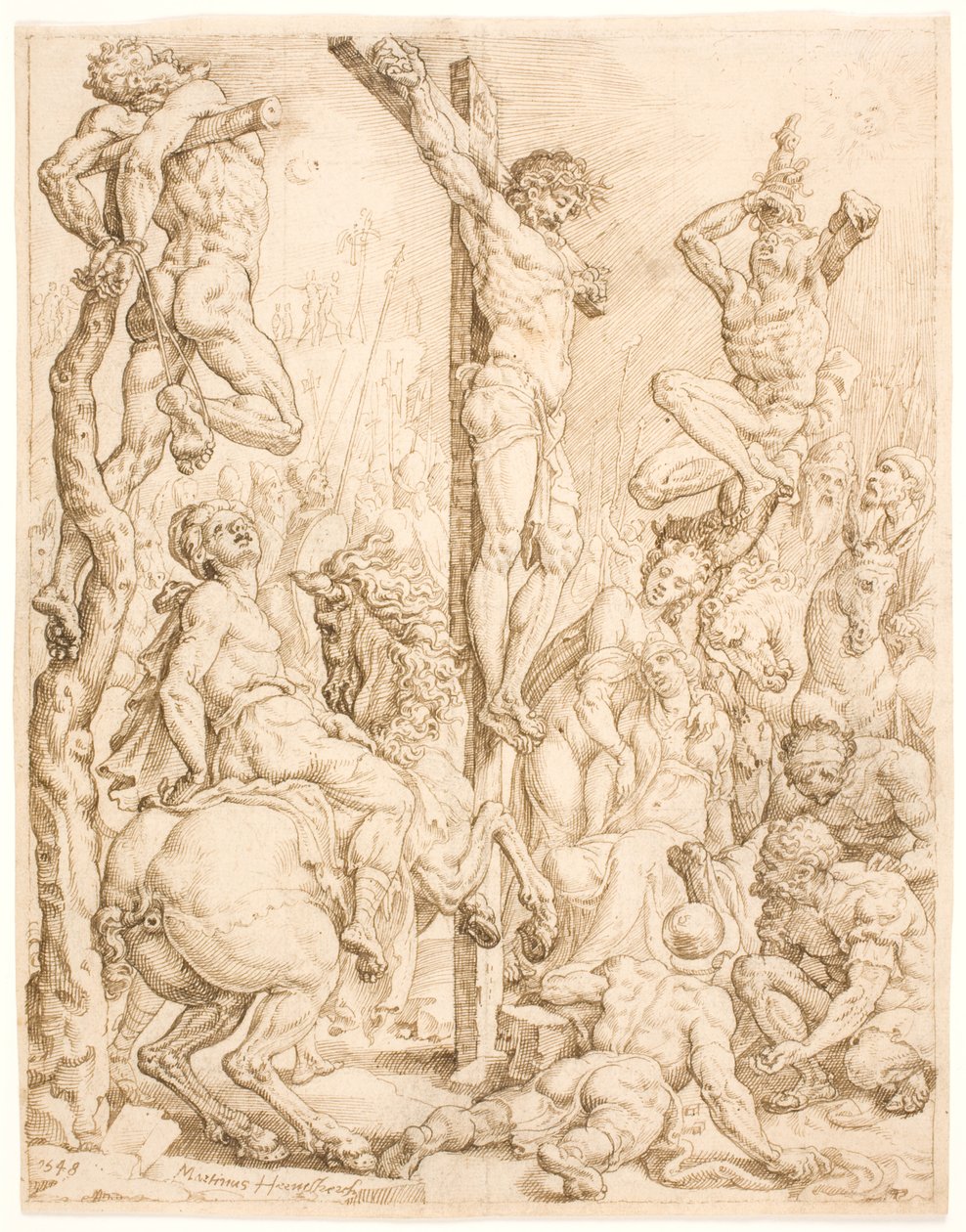 क्रूस पर मसीह, चोरों के बीच द्वारा Maarten van Heemskerck