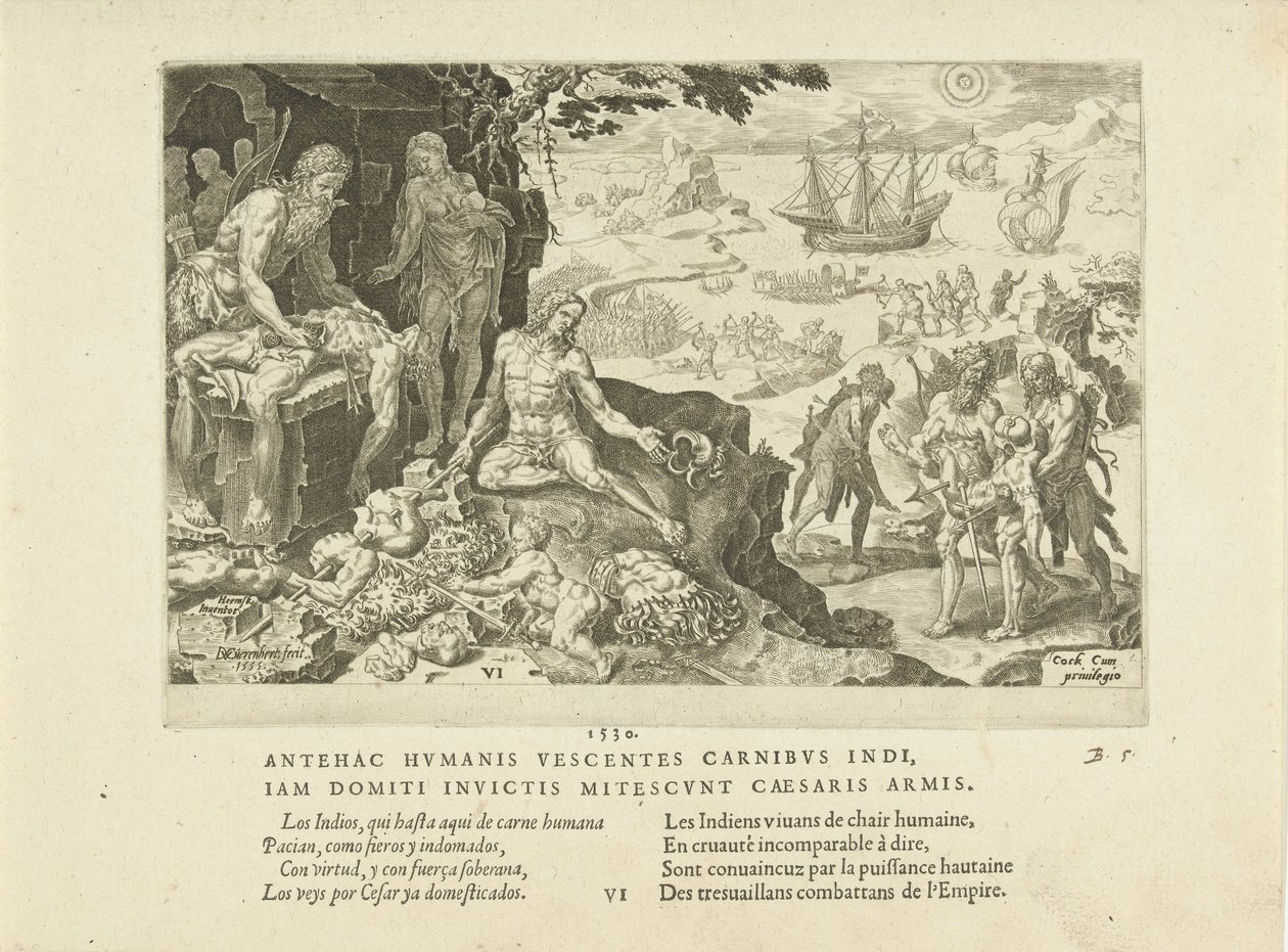 इंपीरियल सेनाएं 1555 में भारतीयों के लिए सभ्यता लाती हैं। द्वारा Maarten van Heemskerck