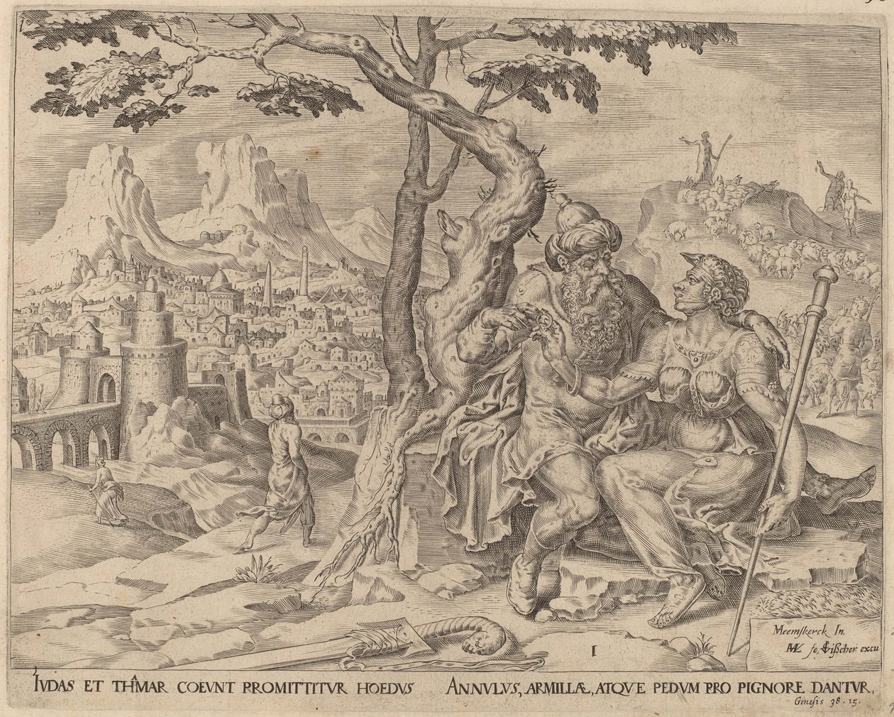 यहूदा ताम्र को प्रतिज्ञा दे रहा है द्वारा Maarten van Heemskerck