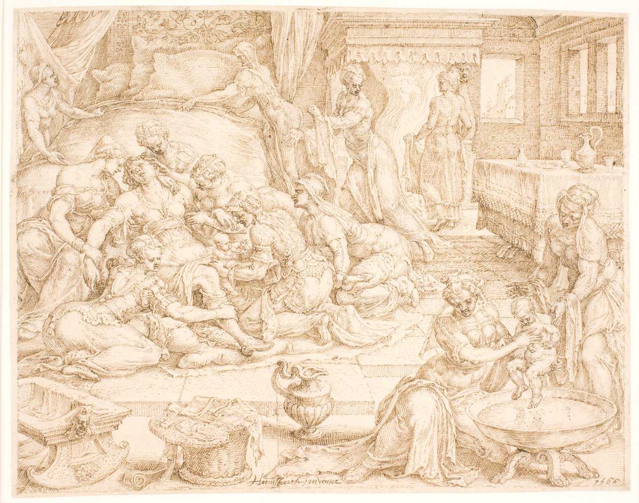 Tamar giving Birth to Pharez og Zarah द्वारा Maarten van Heemskerck