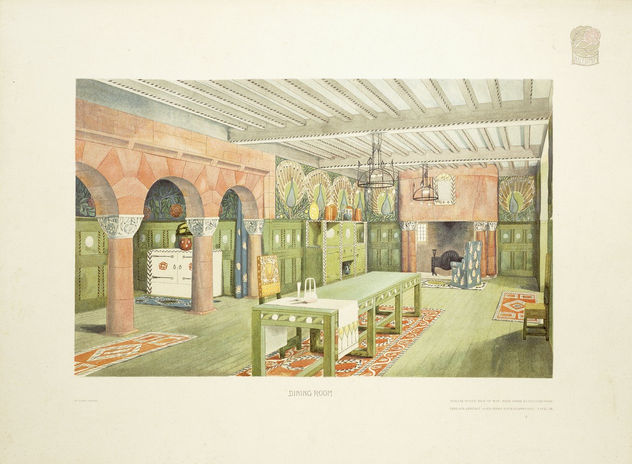 भोजन कक्ष, आइल ऑफ मैन, c.1901 (रंग लिथोग्राफ) द्वारा मैकाय ह्यूग (बाद) बैली स्कॉट