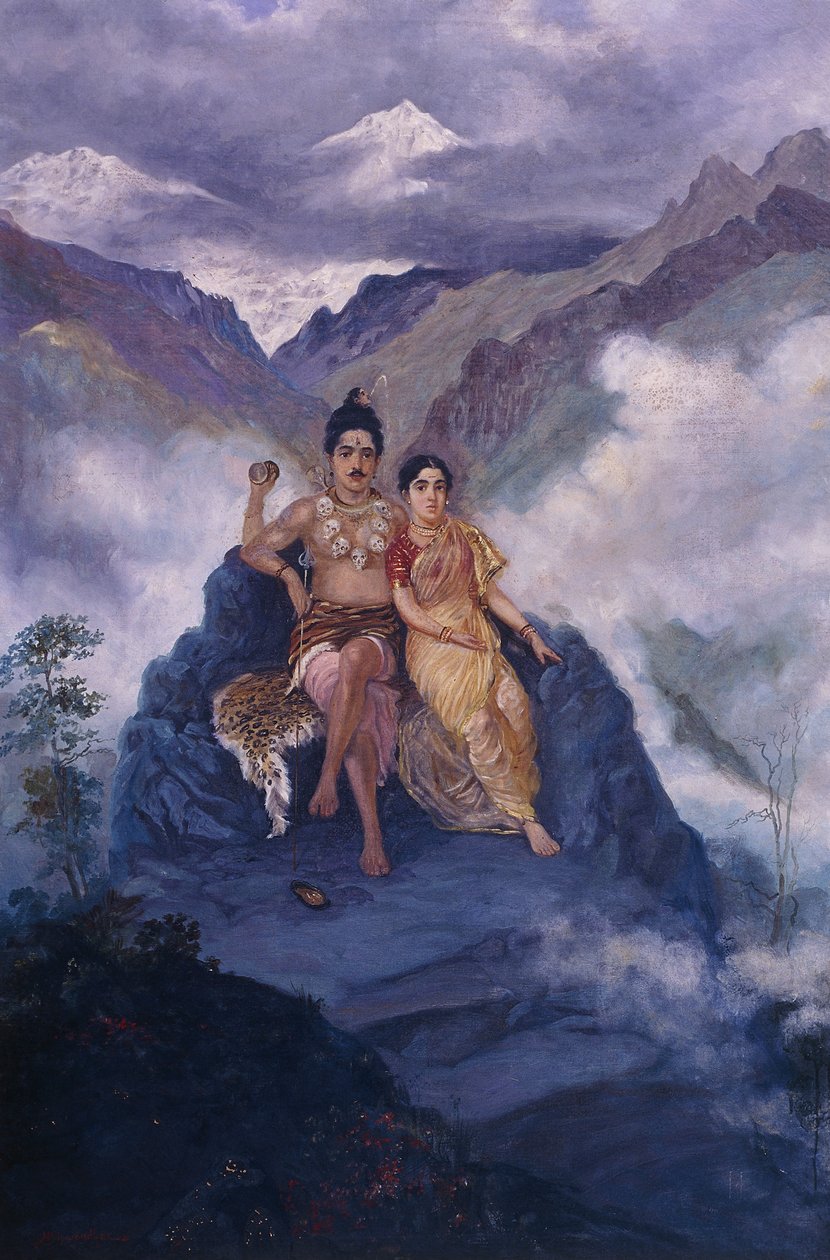 कैलाश पर्वत पर भगवान शिव और पार्वती (कैनवास पर तेल) द्वारा महादेव विश्वनाथ धुरंधर