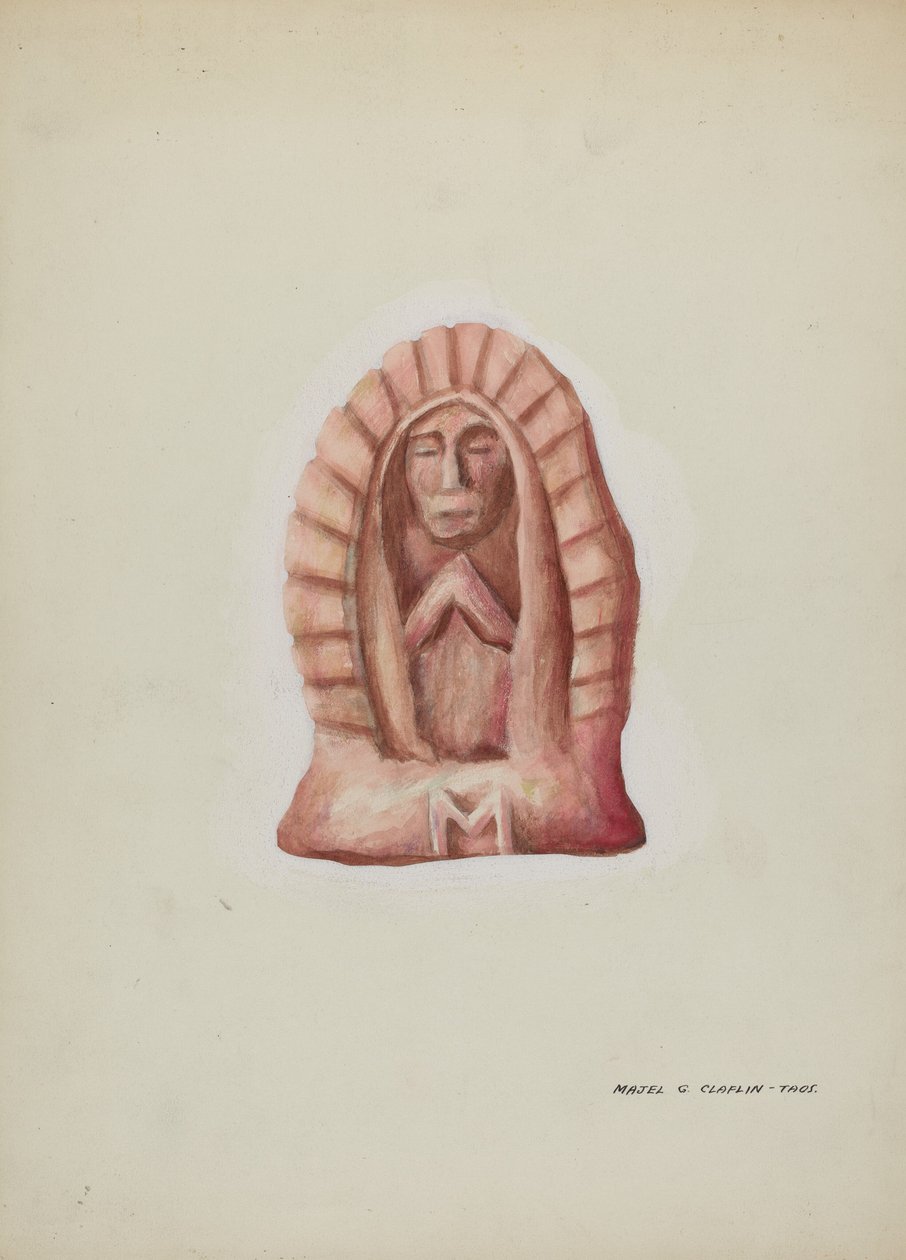 पत्थर में कटी ग्वाडालूप की छोटी मूर्ति, c. 1937. द्वारा माजेल जी. क्लाफलिन
