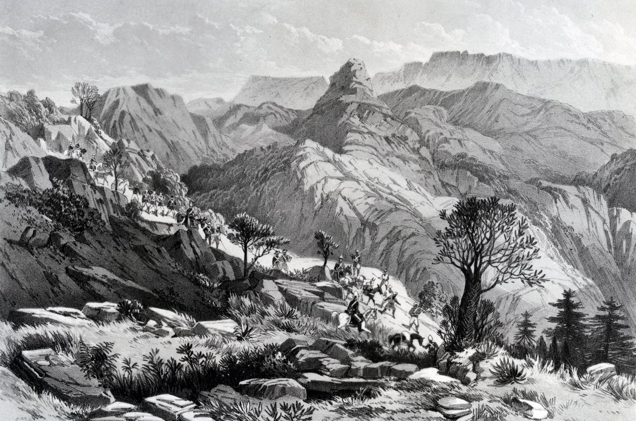डोंगोलो के पास मार्च पर, जेम्स फर्ग्यूसन, 1868 द्वारा उकेरा गया द्वारा प्रमुख एजीएफ हॉग