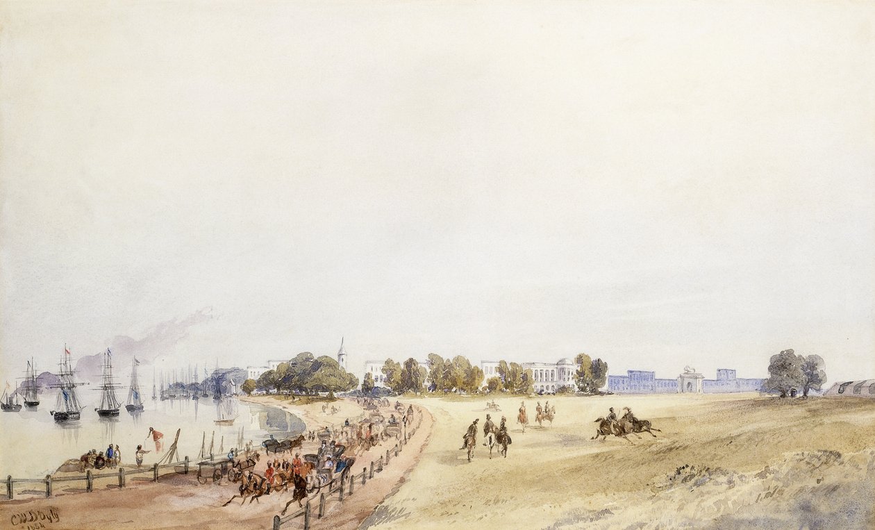 फोर्ट और टाउन, कलकत्ता, 1854 का दृश्य द्वारा मेजर जनरल सर चार्ल्स वाल्टर्स डोयली