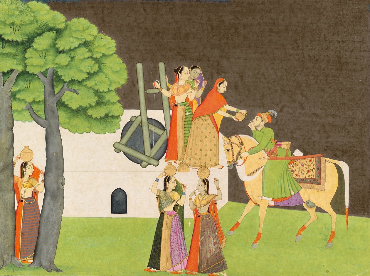 आँखों की पहली बैठक, c.1750 (कागज पर अपारदर्शी wc und सोना द्वारा Manaku