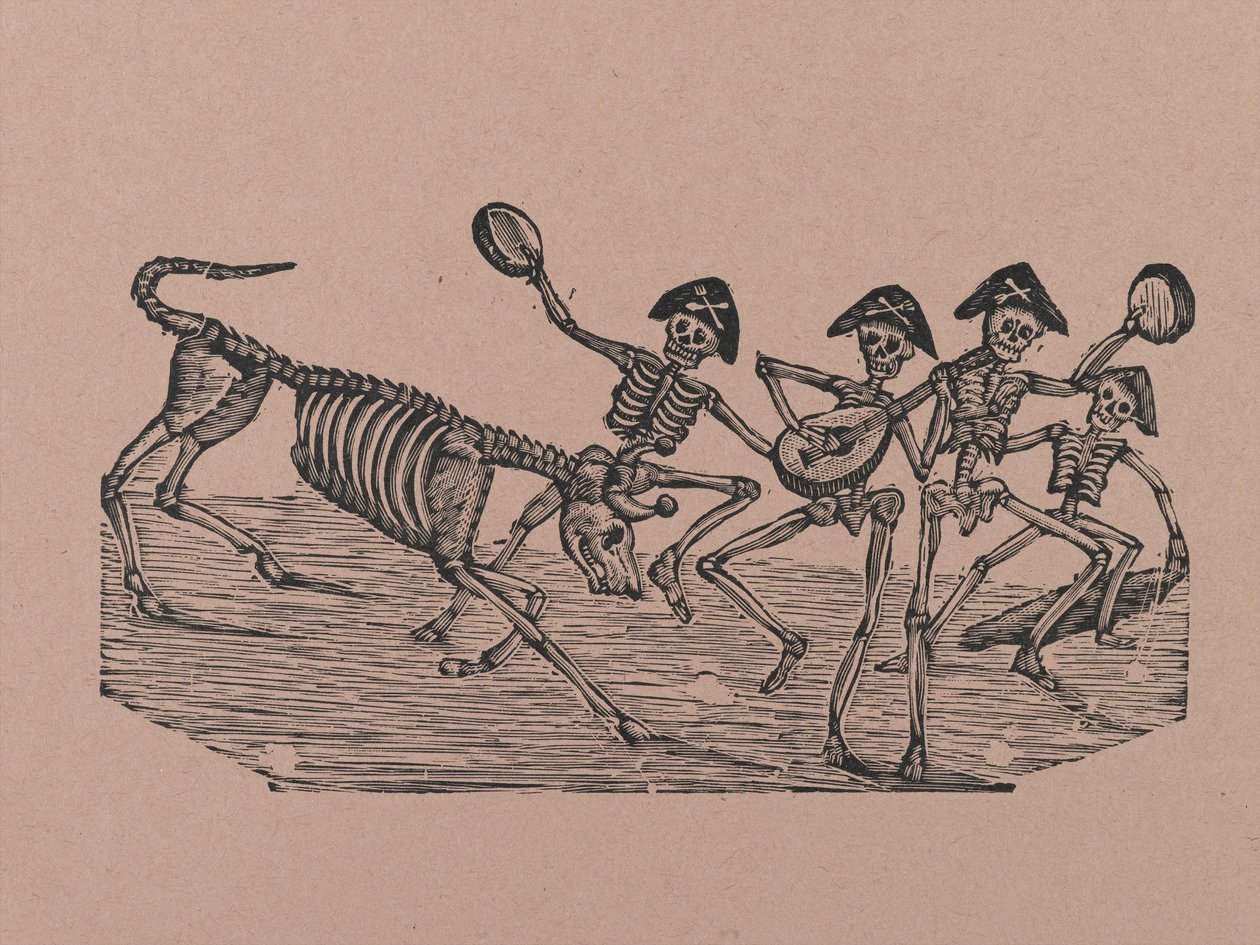 330 ग्रैनाडोस ओरिजिन्स से कंकाल बुल फाइटर्स, एंटोनियो वेनेगास अरोयो (1850-1917), मैक्सिको सिटी, मैक्सिको (राहत उत्कीर्णन) द्वारा मुद्रित द्वारा मैनुएल मनीला