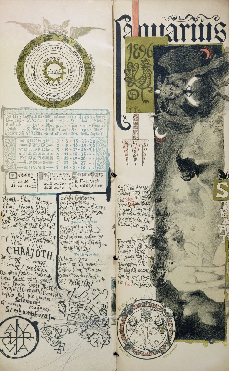 चुड़ैलों &39;सब्त, जनवरी का महीना&39; कला नोव्यू &39;समीक्षा, 1896 में प्रकाशित एक जादुई कैलेंडर के लिए द्वारा मैनुअल ओराज़ी